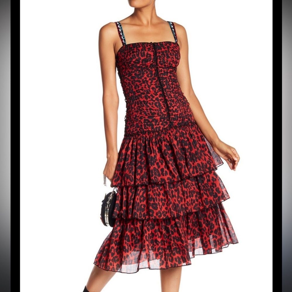 $595 Marc Jacobs Women’s Dress Animal Print Bright‎ Red Black Leopard Sz 0
